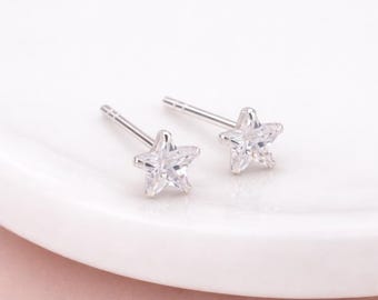 Sterling Silver Cubic Zirconia Star Stud Earrings – 5mm
