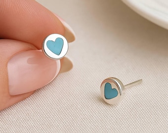 Sterling Silver Turquoise Heart Stud Earrings – 6mm