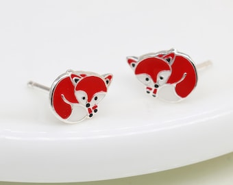 Girls Sterling Silver Fox Stud Earrings