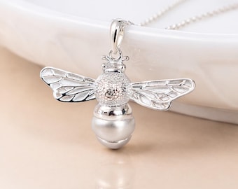 Personalised Sterling Silver Chunky Bee Pendant Necklace