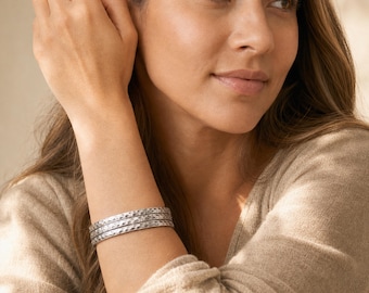 Triple Hammered Bangle Set with Sterling Silver Plating