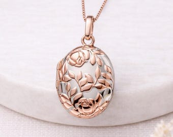Personalised Rose Gold Plated Sterling Silver Queen Of Flowers Locket Necklace With Photos