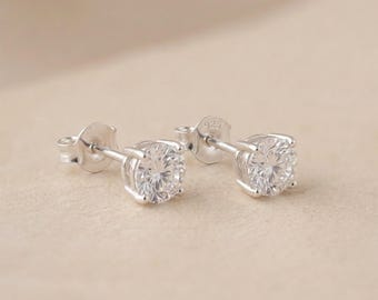 Moissanite Diamond Stud Earrings in Sterling Silver