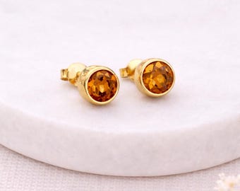 Gold Plated Sterling Silver November Birthstone Stud Earrings – 7mm