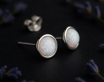 Sterling Silver White Opal Stud Earrings