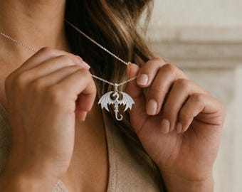Personalised Sterling Silver Flying Dragon Pendant Necklace