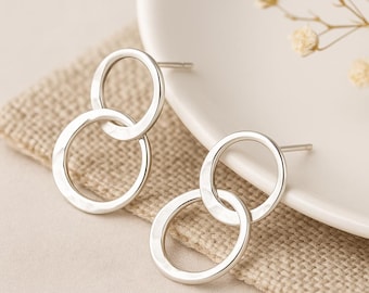 Sterling Silver Moving Linked Hoop Earrings