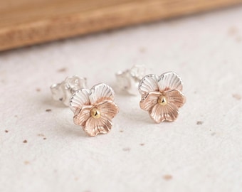 Personalised February Violet Birth Flower Stud Earrings In Sterling Silver And Gold