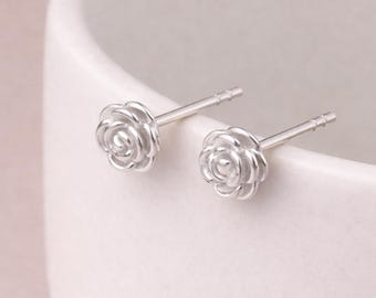 Sterling Silver Rose Stud Earrings – 6mm