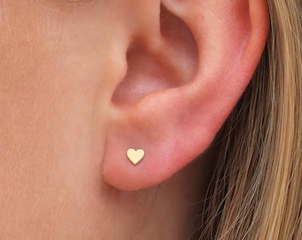 Tiny Gold Plated Sterling Silver Heart Stud Earrings