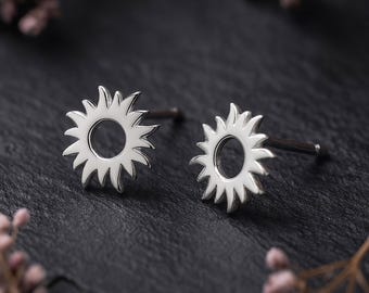Sterling Silver 'You are my Sunshine' Sun Stud Earrings