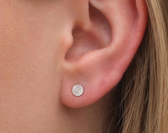 Sterling Silver Sunburst Circle Stud Earrings