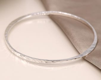 Sterling Silver Hammered Tapered Bangle