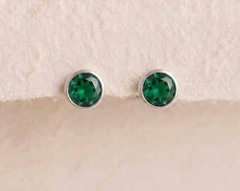 May Emerald Birthstone Stud Earrings in Sterling Silver