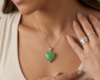 Personalised Jade Heart Pendant Necklace in Sterling Silver