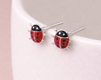 Sterling Silver Ladybird Stud Earrings – 6mm x 7mm