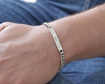 Personalised Mens Silver Stainless Steel Curb Chain ID Bar Bracelet