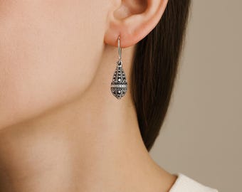 Sterling Silver Teardrop Filigree Drop Earrings