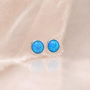 6mm Sterling Silver Blue Opal Stud Earrings