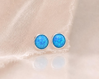 6mm Sterling Silver Blue Opal Stud Earrings