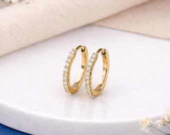 Solid 9ct Gold Diamond Huggie Hoop Earrings – 10mm