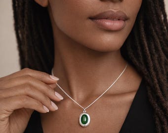 Personalised Sterling Silver Nephrite Jade Gemstone Locket Necklace With Photos