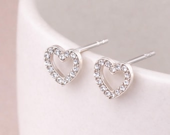 Silver Plated Crystal Heart Studs – 12mm