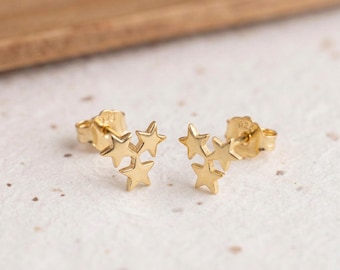 Galaxy Star Cluster Stud Earrings In Gold Plated Sterling Silver