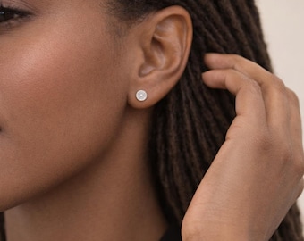 Sterling Silver Sunburst Circle Disc Stud Earrings – 5mm