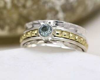 Personalised Sterling Silver Blue Topaz Spinning Ring