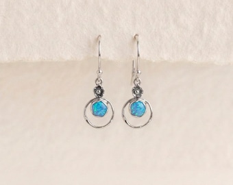 Opal Flower Drop Earrings in Oxidised Sterling Silver