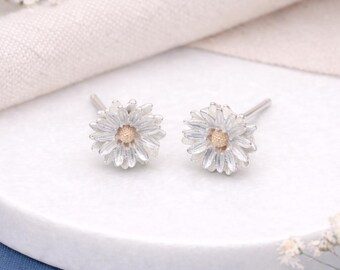 Sterling Silver And Gold Plated Aster Stud Earrings – 8mm