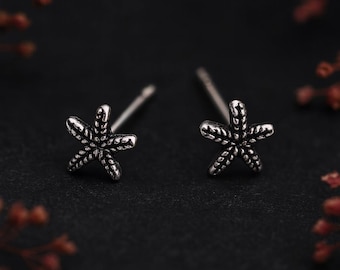 Tiny Oxidised Sterling Silver Starfish Stud Earrings