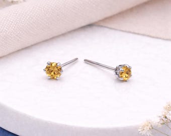 Sterling Silver Citrine Micro Stud Earrings – 3mm