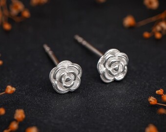 Sterling Silver Rose Flower Stud Earrings