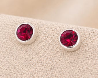 7mm Sterling Silver July Ruby Birthstone Stud Earrings