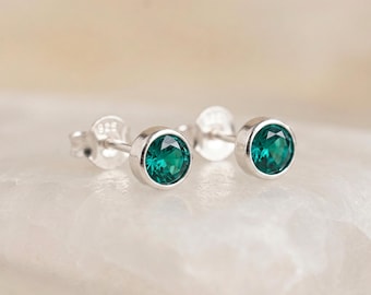 May Emerald Birthstone Stud Earrings in Sterling Silver