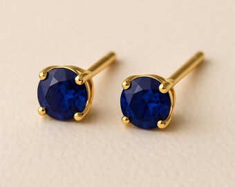 Solid 9ct Gold September Sapphire Birthstone Stud Earrings