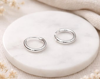 Sterling Silver Huggie Sleeper Hoop Earrings – 10mm