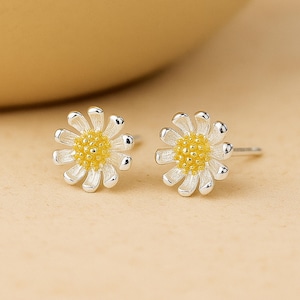 Sterling Silver Golden Daisy Stud Earrings