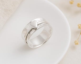 Personalised Sterling Silver Heart Spinner Ring