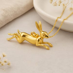 Gold Hare Pendant Necklace: 18ct Gold-Plated Sterling Silver Wildlife Charm