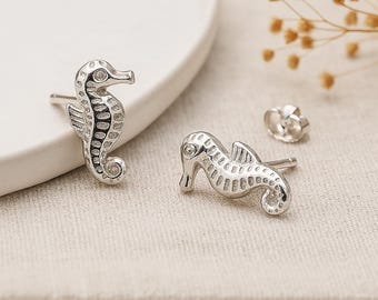 Sterling Silver Seahorse Stud Earrings