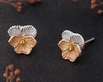 Sterling Silver February Birth Flower Violet Stud Earrings