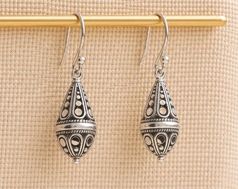 Sterling Silver Teardrop Filigree Balinese Drop Earrings – 9mm