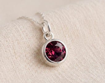 Tiny Personalised February Amethyst Birthstone Pendant Necklace In Sterling Silver