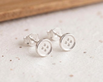 Sewing Button Stud Earrings in Sterling Silver