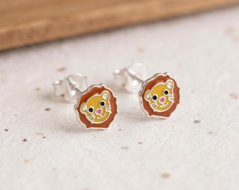 Personalised Lion Stud Earrings in Sterling Silver