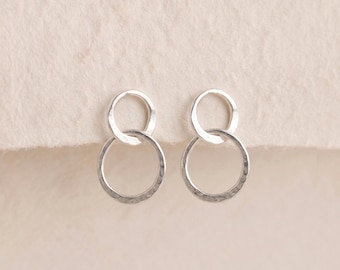 Personalised Moving Linked Hoop Stud Earrings In Hammered Sterling Silver