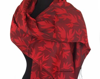 Wine Scarf Leaf Print Wine Wrap Wine Shawl Burgundy Scarf Wine Boho Shawl Wine Bohemian Wrap
